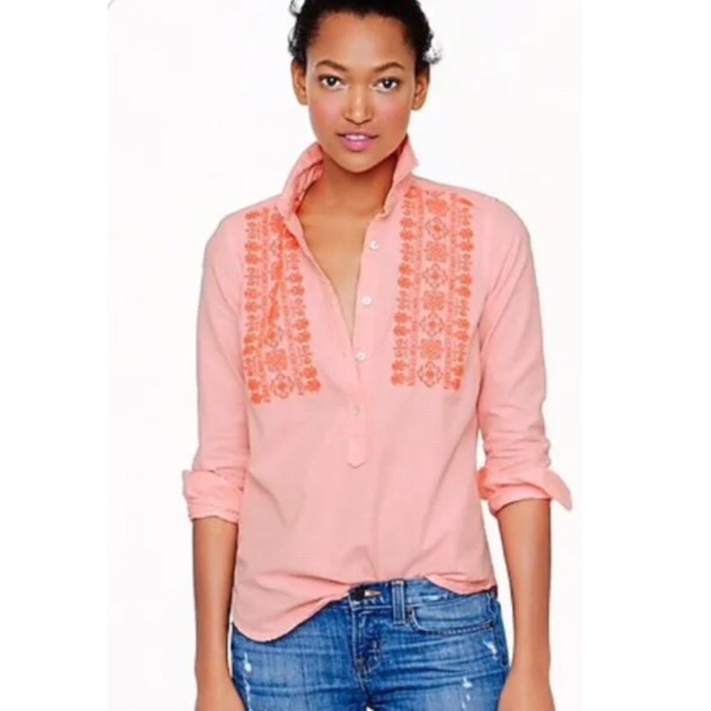 New Jcrew shirt Embroidered Striped Neon Pink